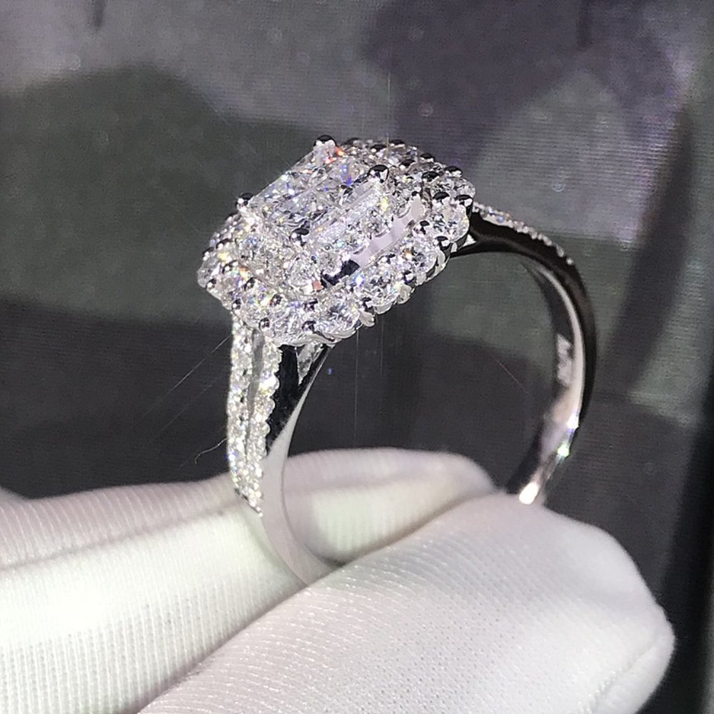 ✨ Double Layer Cross Square Zircon Luxury Wedding Ring for Women, PD361